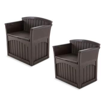 Suncast 31 Gallon Patio Seat Outdoor Storage and Bench Chair, Java (2 Pack)