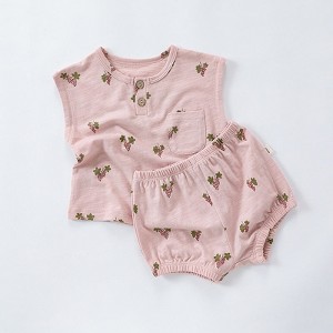 MyKids-USA Summer Baby Kids Unisex Floral/Fruit Printing Sleeveless Crew Neck Vest And Shorts Clothing Sets - 1 of 4
