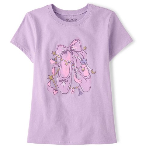 The Children's Place Girls Short Sleeve Ballet Slippers Graphic Tee Purple M (7/8)