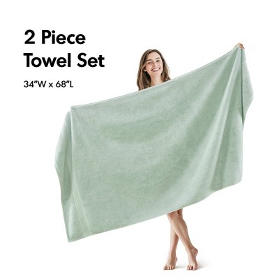 100% Cotton Solid Color Heavyweight Bath Towel Set, Anti-Microbial Certified Highly Absorbent Plushy Bath Towel