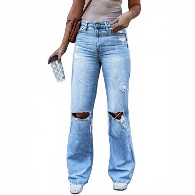 Women's Wo's High Waist Distressed Jeans - Trendsi