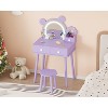 Kids Vanity Set with Lights, Bear-Shaped Make Up Vanity Desk with Mirror&Stool, Wooden Princess Toddler Make Up Table Set for Little Girls - 4 of 4