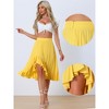 Allegra K Women's Asymmetrical Ruffle Hem High Elastic Waist Solid Midi Skirt - 2 of 4