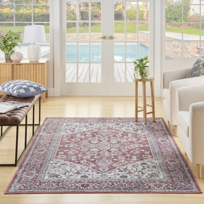 Brick Ivory Floral Medallion 4' x 6' Washable Rug