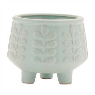 Footed Ceramic Leaf Pattern Planter (Set of 4)