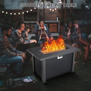 44 Inch Propane Fire Pit Table, 50000BTU Rectangle Fire Table with Cover & Rain Cover, Sturdy Steel and Iron Fence Surface, CSA Safety Certified - 1 of 4