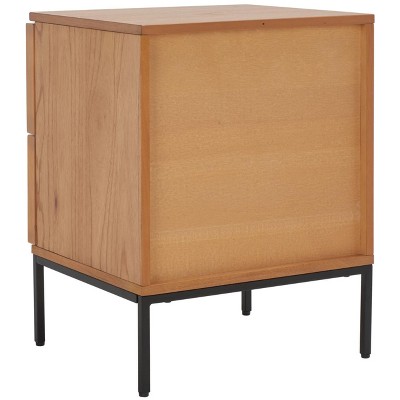 Natural Rattan and Black 2-Drawer Nightstand