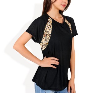 Anna-Kaci Women's Short Sleeve Casual T-Shirt with Leopard Print Accents and Raglan Sleeve - 1 of 4