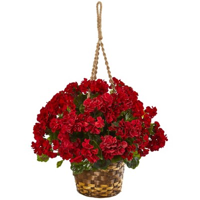 1.5ft Geranium Hanging Basket Artificial Plant - Nearly Natural