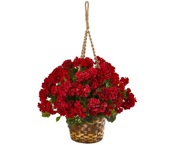 1.5ft Geranium Hanging Basket Artificial  - Nearly Natural