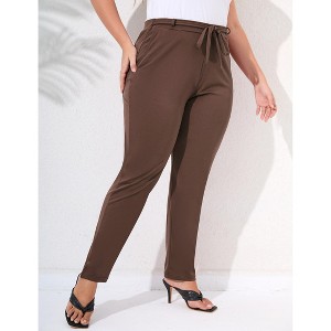 Womens Plus Size Stretchy Work Pants Elastic Waist Business Casual Pants with Pockets Tapered Dress Pants - 1 of 4