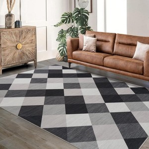 Plaid Runner Rug – Machine Washable, Abstract Geometric Design, Non-Slip, for Hallway, Kitchen, Bedroom, Living Room - 1 of 4