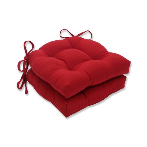 Set of 2 Indoor Outdoor Reversible Chair Pad Red Pillow Perfect