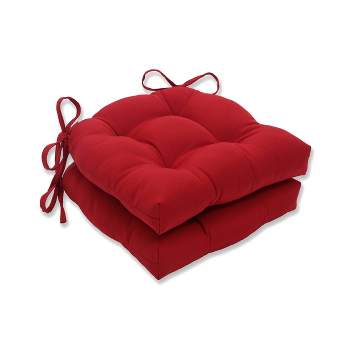 Set of 2 Indoor/Outdoor Reversible Chair Pad Red - Pillow Perfect