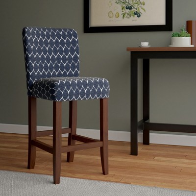 Mid-Tone Walnut Wood Barstool in Textured Navy - 24" Height