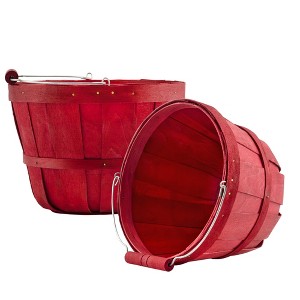 Cornucopia Brands Round Wood Baskets; Wooden Fruit Buckets w/ Handle for Farmers Market, Easter, Hostess Gift - 1 of 4