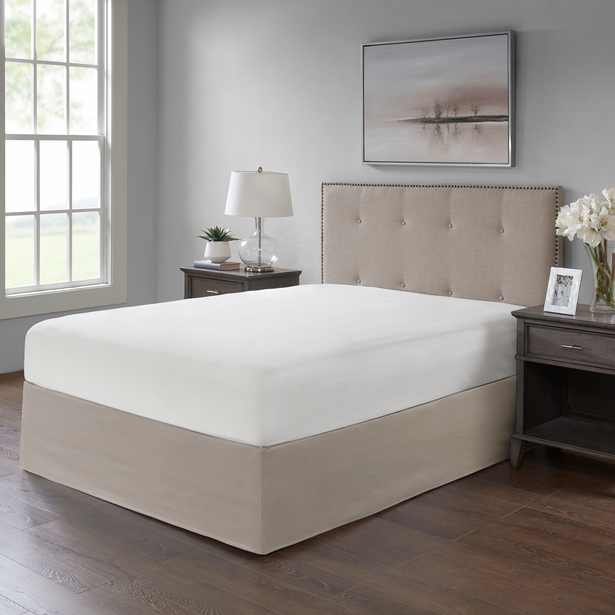 Khaki Simple Fit Wrap Around Adjustable Bed Skirt: Queen/King Full Size