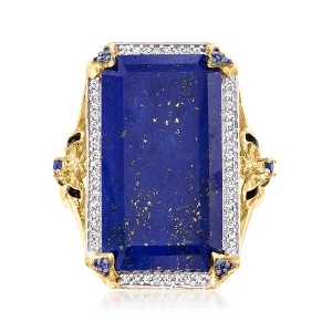 Ross-Simons Lapis, 0.20 ct. t.w. White Topaz and .10 ct. t.w. Sapphire Bumblebee Ring With Black Enamel in 18kt Gold Over Sterling - 1 of 4