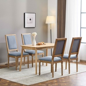 MAYEERTY Set of 4 French Country Dining Chairs, Cane Backrest Upholstered Seat Fluted Legs Rubberwood Frame, Kitchen Dining Room - 1 of 4