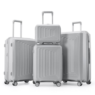 NAYSAYE Luggage 4 Piece Sets Hard Shell Lightweight TSA Lock Carry On Expandable Suitcase with Spinner Wheels Travel Set, Silver, 18.3"*10.8"*29"