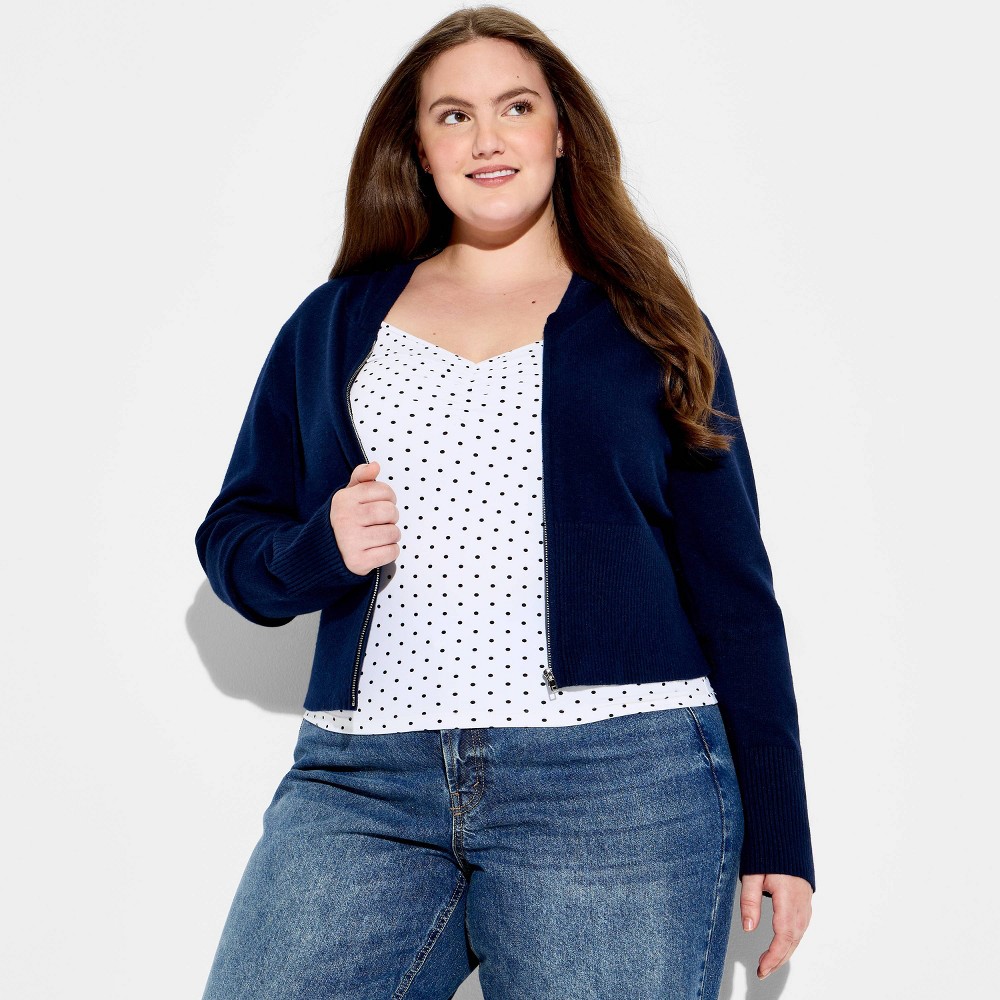 Women's Zip-Up Cardigan Sweater - Wild Fable™ Navy Blue 2X