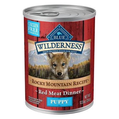 Blue Buffalo Wilderness Grain Free Wet Dog Food Rocky Mountain Recipe Red Meat Dinner Puppy - 12.5oz/12ct Pack