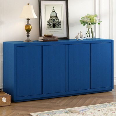 Whisen 4-Door Cabinet Sideboard with Ash Veneer and Adjustable Shelves for Kitchen, Dining Room and Living Room