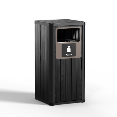 Syemin Outdoor Trash Cans Outdoor Single Barrel Trash Can Waterproof Patio Garbage Can with Lid, Durable Waste Bin, Black, 16.14"*16.54"*35.43"