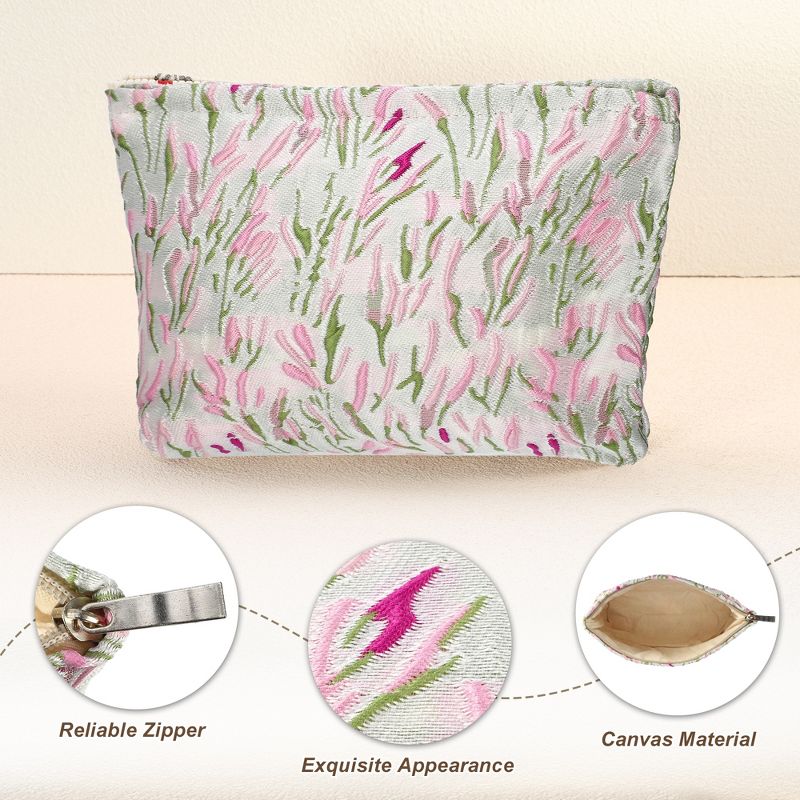 Unique Bargains Travel Zipper-Closure Floral Canvas Makeup Bag Peach Pink 1 Pc, 5 of 8