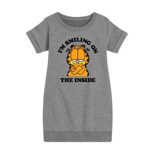- Garfield - Smiling On The Inside Graphic Short Sleeve Fleece Dress - 1 of 4