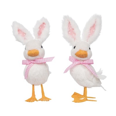 Transpac Sisal Ducks w/Rabbit Ear Set of 2 Home Decorations Easter