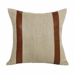 HomeRoots 20" X 20" Beige And Brown Linen Striped Zippered Pillow - 1 of 4