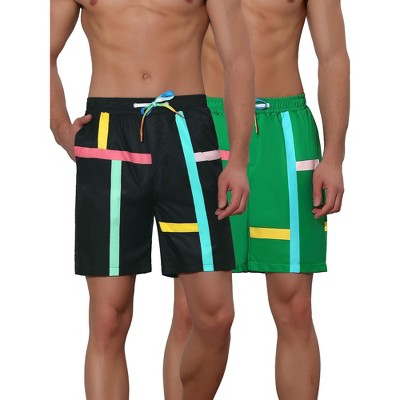 Lars Amadeus Men's Colorful Drawstring Elastic Waist Board Shorts 2 Pcs