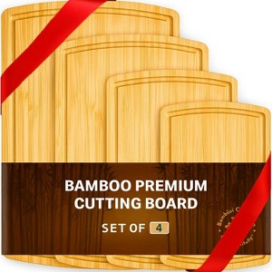 Bamboo Cutting Board Set Wooden Chopping Boards for Kitchen with Deep Juice Groove and Side Handles - 1 of 4