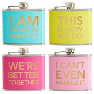 Juvale Pack of 4 Stainless Steel Flask, Hip Flasks for 5oz Liquor, 4 Trendy Colorful Designs for Wedding & Bachelorette Party Favors - 1 of 4