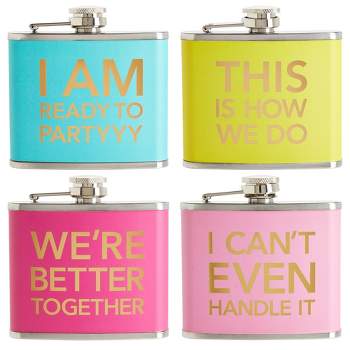 Juvale Pack of 4 Stainless Steel Flask, Hip Flasks for 5oz Liquor, 4 Trendy Colorful Designs for Wedding & Bachelorette Party Favors