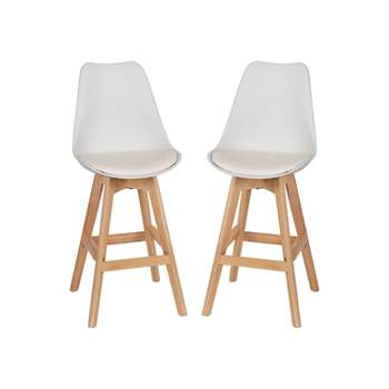 Emma and Oliver Set of Two Upholstered Dining Stools with Matching Attached Seat and Wood Frame
