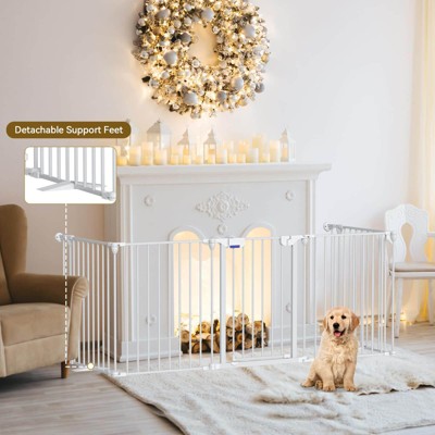 Foldable White Steel Extra-Wide Dog Gate with Auto-Close Door
