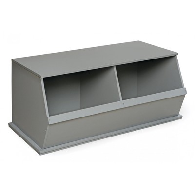 Gray MDF Two-Bin Stackable Storage Cubby for Kids