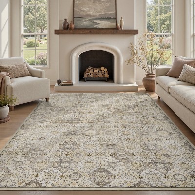 8'x10' Living Room Washable Rug Vintage Traditional Rug Soft Non-slip Large Rug