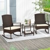 Tangkula 3 Pieces Rocking Wicker Bistro Set Outdoor Front Porch Rocker Chairs Conversation Set - 2 of 4