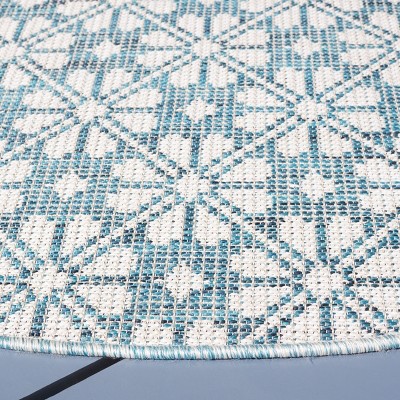 Blue and Beige Round Tufted Synthetic Area Rug, 6'5"