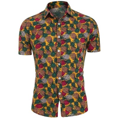 Lars Amadeus Men's Hawaiian Short Sleeve Tropical Fruit Pineapple Printed Shirts
