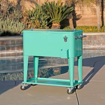 Home Aesthetics Retro 80Qt Quart Rolling Cooler Cart Ice Chest Patio Outdoor Portable Seafoam