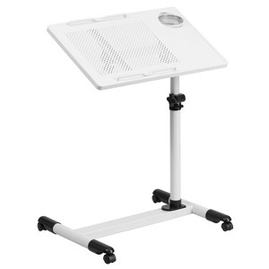 White Adjustable Height Steel Mobile Computer Desk - Flash Furniture