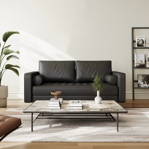 Tree City- 58"  Upholstered Mid-Century Modern Faux Leather Square Arm Black Sofa Loveseat - 1 of 4