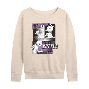 Women's - Pokémon - Mewtwo Ready For Battle Lightweight French Terry Wide Neck Long Sleeve Shirt - 1 of 4