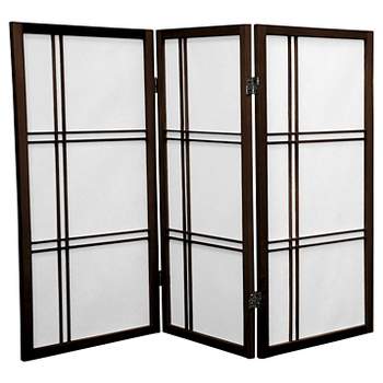 3 ft. Tall Double Cross Shoji Screen - Walnut (3 Panels) - Oriental Furniture