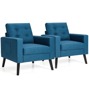 Costway Set of 2 Upholstered Accent Chair Single Sofa Armchair w/ Wooden Legs - 1 of 4