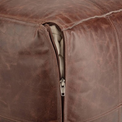 Erving Square Brown Genuine Leather Pouf